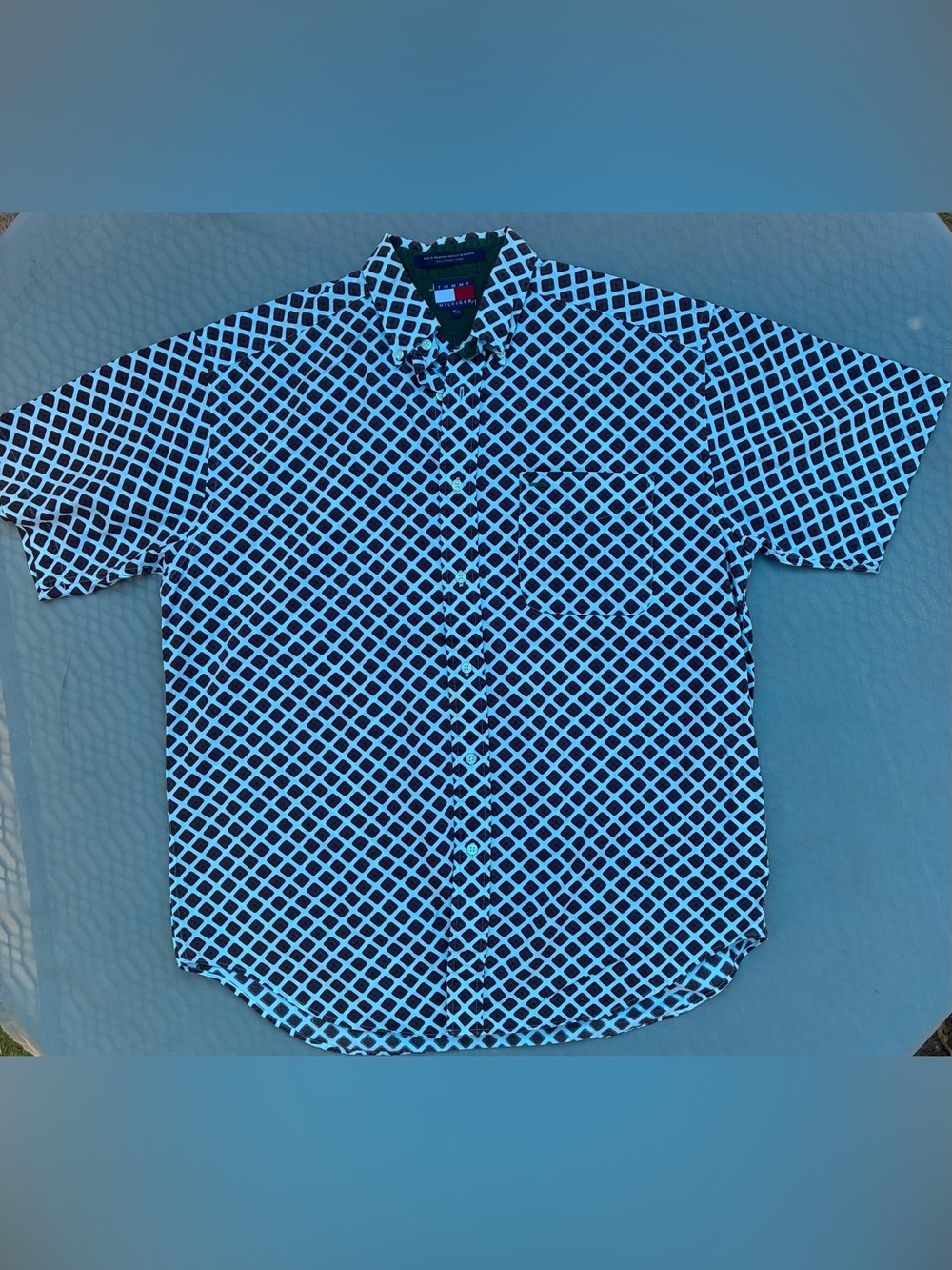 Tommy Hilfiger Men’s Short-Sleeve Navy & White Lattice Button-Down Shirt